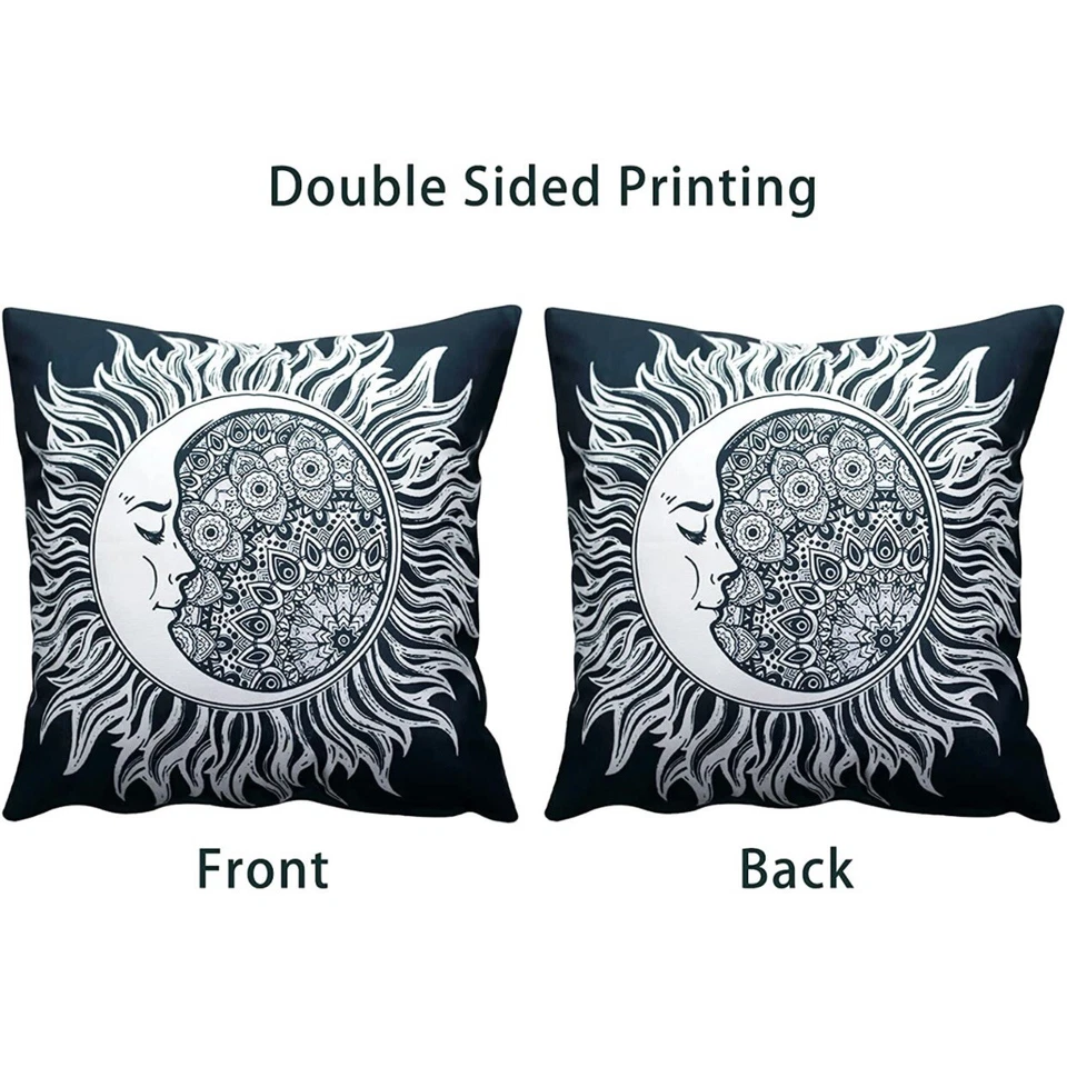 4 Fundas de Almohada 2 Juegos de 2 Fundas de Almohada Estilo Bohemio Sol y Luna Estampado Doble Cara Foto 4 de 4