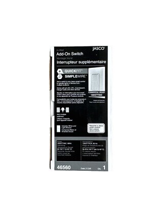 Jasco Add-On Switch 46560 Quick Fit Simple Wire 030878465601 - New