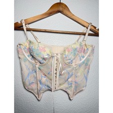 Out From Under Urban Outfitters Sheer Floral Corset Top Lace Up Bustier Mesh M