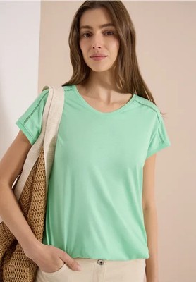 CECIL 325039 SHOULD Shirt kurzarm V-Neck Spitzendetail Jerseyshirt Casual grün