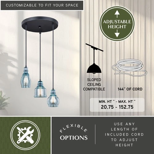 Vaxcel Lighting P0249 Millie 3 Light 17-1/2"W Multi Light Pendant - Bronze - Picture 9 of 12