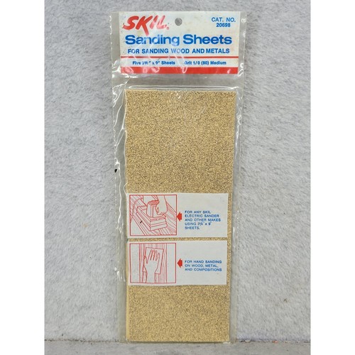 Skil Sanding Sheets 80 Grit Medium 3-5/8 x 9 Inch Wood Metal 5 Pack 20698 USA