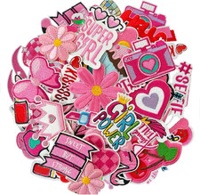 32pcs Girls Pink Iron on Patches, Girl Power Themed Patches Embroidered Applique