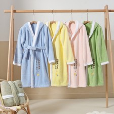 Thickened Kids Bathrobe - Warm Coral Fleece Hooded Robe for After Bath