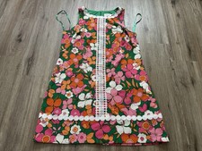Eliza J Floral Green Pink Orange Multicolored Mod Lace Trim Mini Shift Dress 16