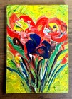 Original ACEO Acrylic— Abstract Red Wildflowers Miniature Canvas Panel Painting — photo 1