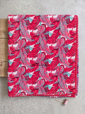 RED Banana leaf Vintage Handmade printed cotton kantha quilt , bedspread throw