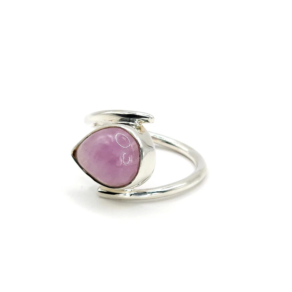 Womens 925 Sterling Silver & Nuristan Kunzite Retro Cocktail Ring UK Size S — 第 3/4 张图片