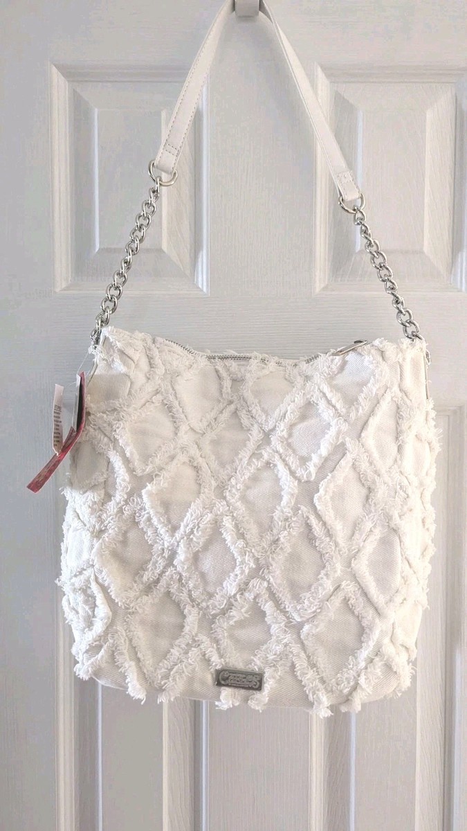 carlos santana white leather and rhinestone backpack NWT. Carlos By Carlos Santana White Purse With Silver Chain Strap. 11x11x6.