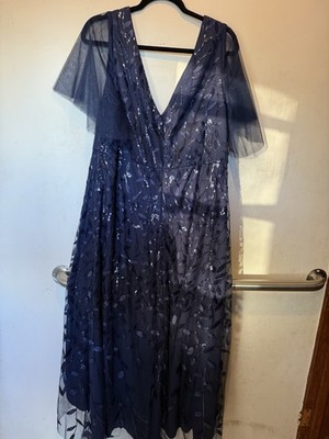 Ever-Pretty Plus Size Formal Dresses, Sequin Embroidery Navy Blue Size 22