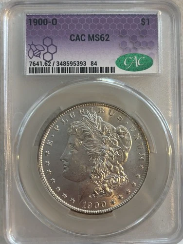 1900-O Morgan Silver Dollar CAC MS62 CAC Green Label / Stamp