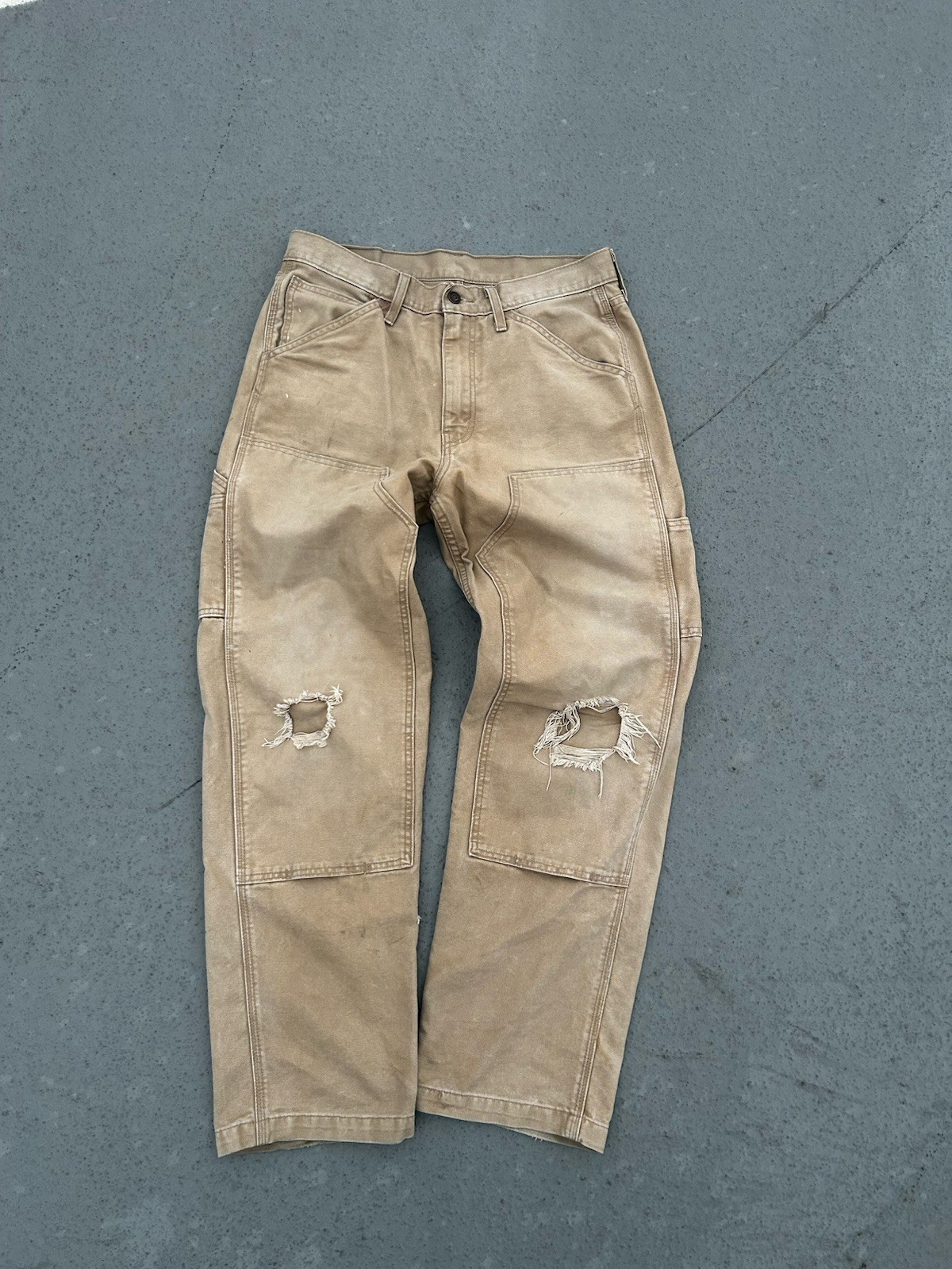 Vintage Baggy Levi Jeans Beige heavyweight distressed 505 carpenter archive