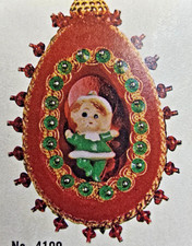 Walco 4109 PIXIE PANORAMA EGG Vtg Sequin Bead Christmas Ornament KIT Flocked