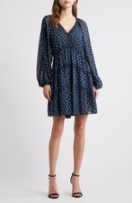 Chelsea 28 Womens Blue Floral Tiered Ruffled Dress Long Sleeve Size S