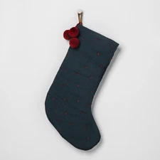 Blue Stocking w/Red Pompoms Hearth & Hand Magnolia Christmas Holiday Target