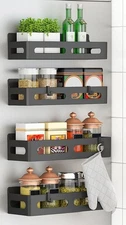 4 Pack Magnetic Spice Rack for Refrigerator Organizer Moveable Shelf For Fridge