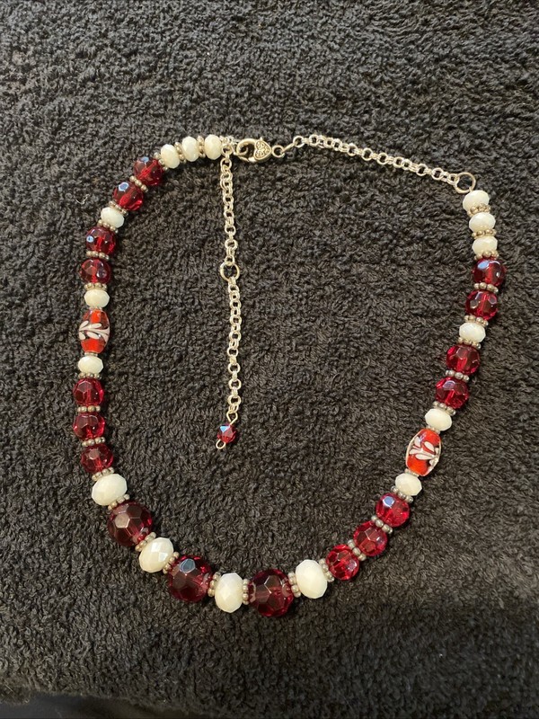 Vintage Crystal Bead Necklace Deep Red And white  Choker Style