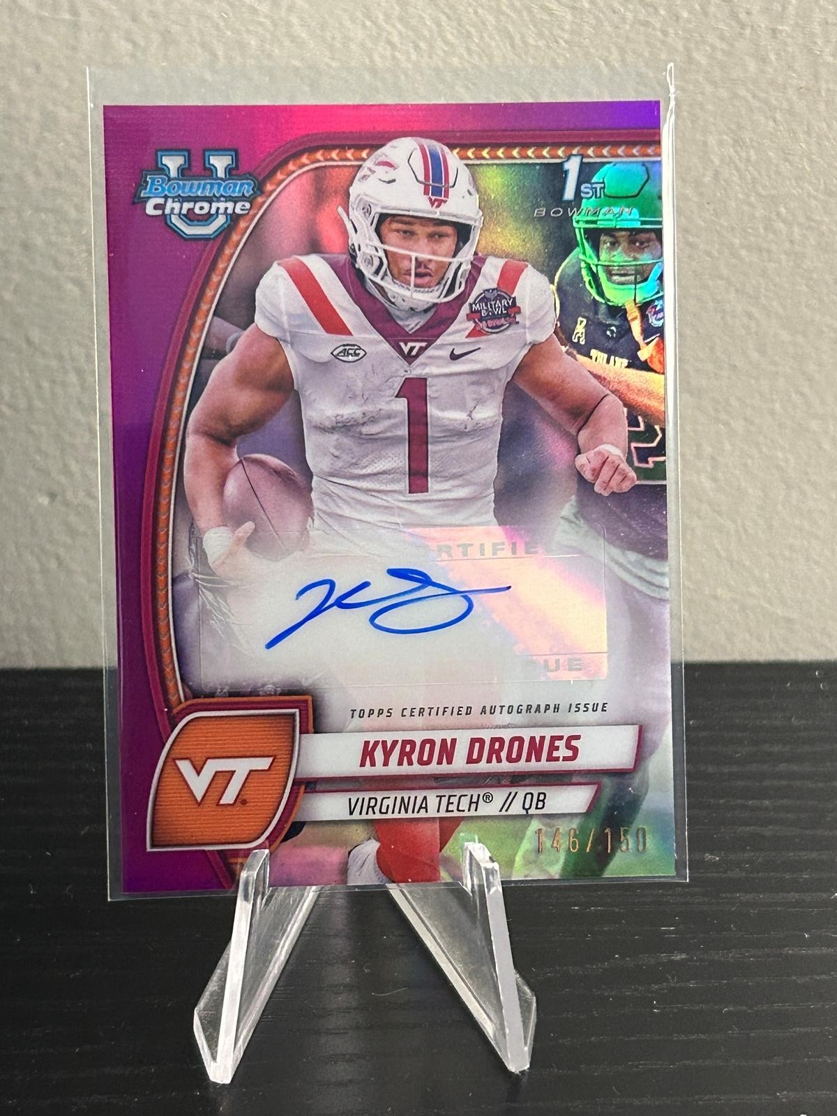 2024 Bowman University Chrome #PA-KDR Kyron Drones Prospect Auto Fuchsia #/150