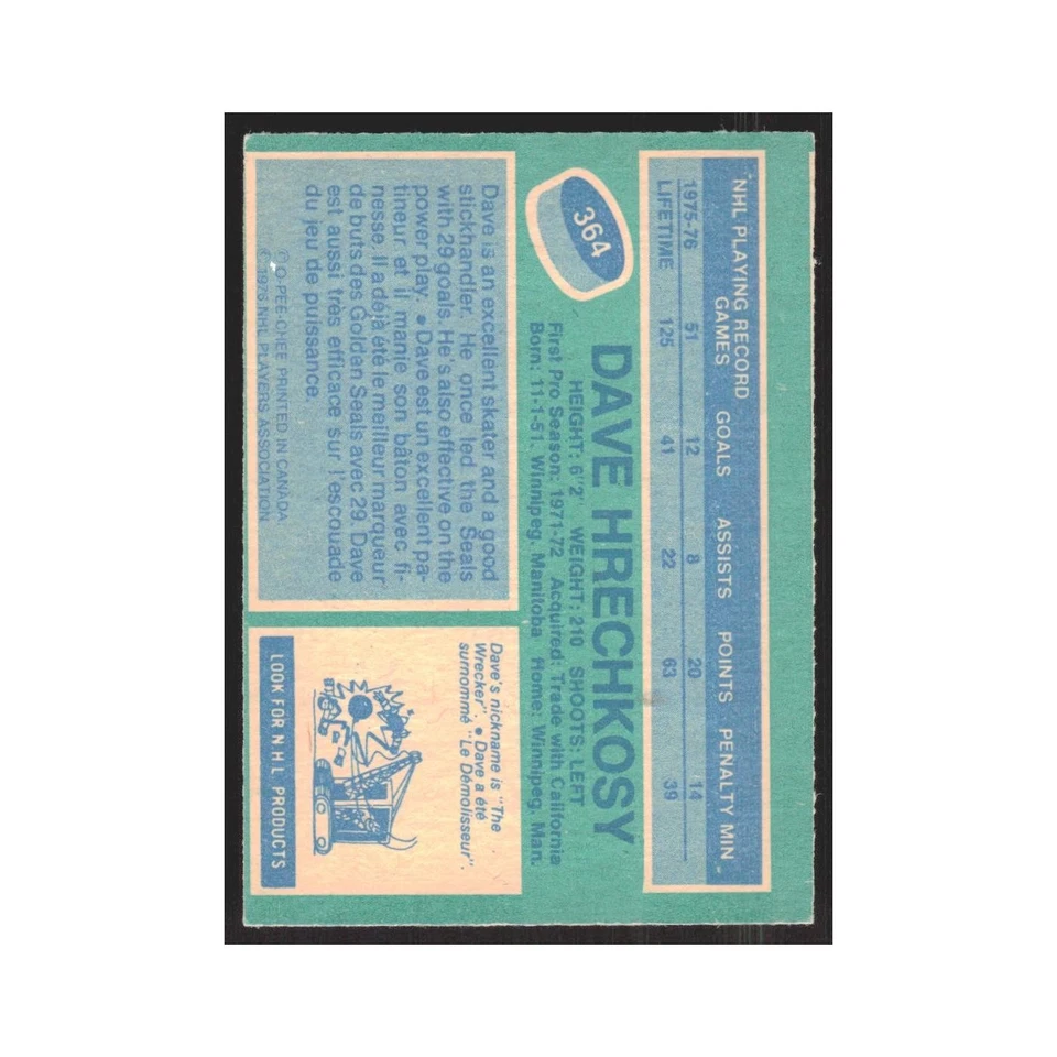 1976 O-Pee-Chee Dave Hrechkosy St. Louis Blues #364 - Image 2 of 3