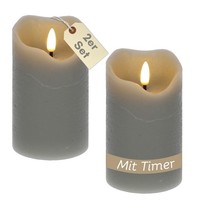 2Er Set LED Echtwachskerzen Mit Timer Led Kerzen Echtwachs Stumpenkerzen Grau