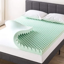 4 Inch Egg Crate Memory Foam Mattress Topper with Calming Aloe Infusion, Cert...