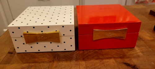 Pair Kate Spade New York Red Lacquer & polka dot 4" Square Jewelry Boxes NEW
