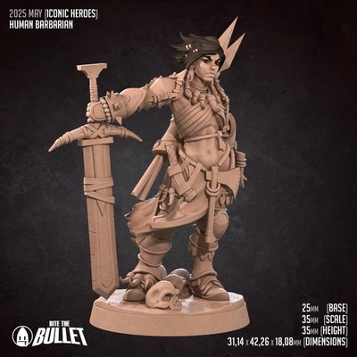 Human Barbarian RPG Miniature 3D Printed Fantasy Model D&D