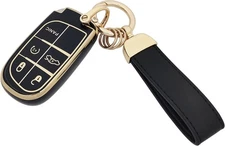 Key Fob Cover Case with Keychain fit for Keyless Entry Key Fob (Black)