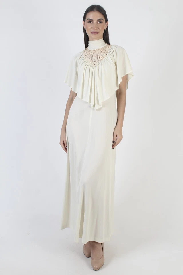 Vtg Cream Disco Party Dress Grecian Goddess Roman Toga Costume Evening Gown - Image 4 of 4