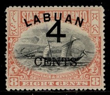 NORTH BORNEO - Labuan QV SG104a, 4c on 8c rose-red, M MINT. Cat &pound;55.