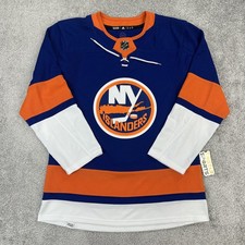 New York Islanders Jersey Mens 44 Blue NHL Hockey Adidas Authentic Fight Strap