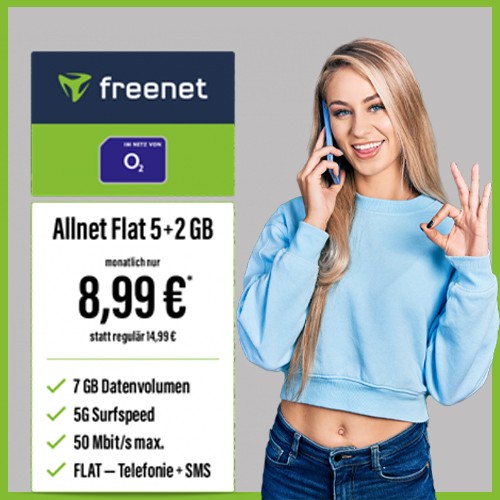 Handyvertrag Allnet Flat mit bis zu 7 GB 5G Handytarif für 8,99€ mtl.SIM-Karte - Bild 1 von 1