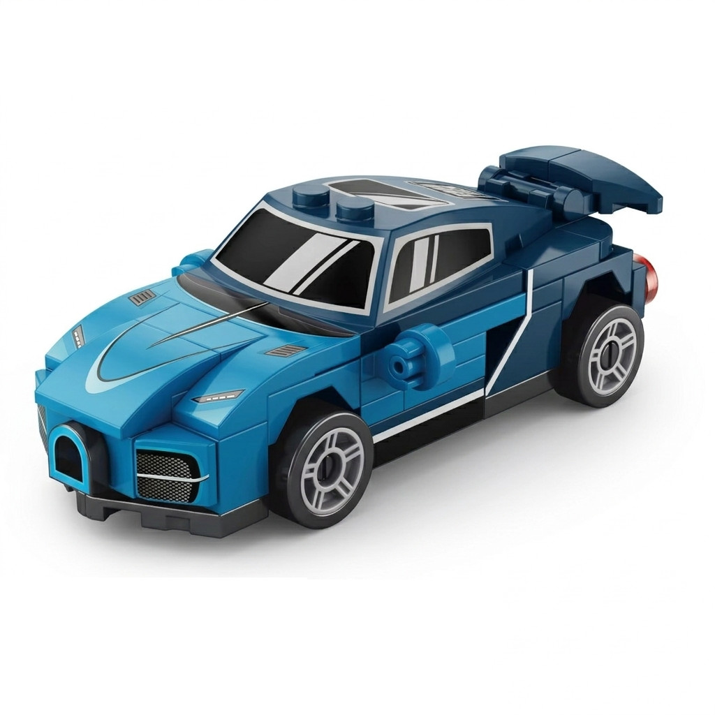 MOC LEGO Car: Blue Pullback Racing Car Building Blocks Set (64 Pcs)