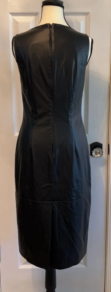 Vestido midi Adam Lippes negro imitación cuero cuello barco talla 4 diseñador precio de venta sugerido por el fabricante $340 Pa Foto 3 de 4