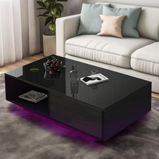 COSVALVE 43.3IN LED Black Coffee Tables for Living Room with 16 Colors LED Light