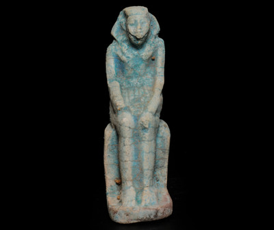 Altägyptische antike Fayence königlich sitzende Figur König Khafre Artefakt