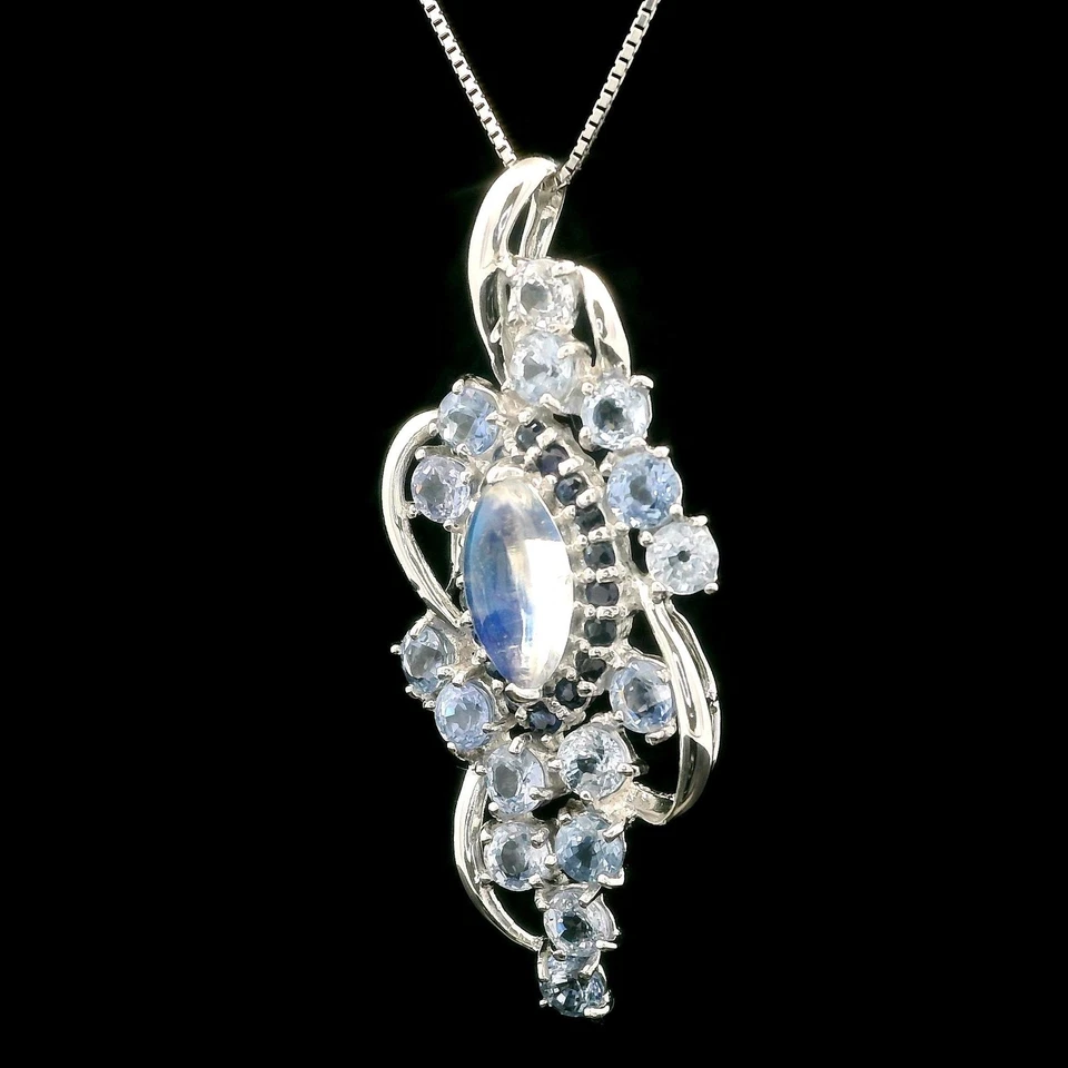 Colar ajustável pingente de safira azul claro pedra da lua ouro branco 5,31 ctw - Imagem 2 de 4
