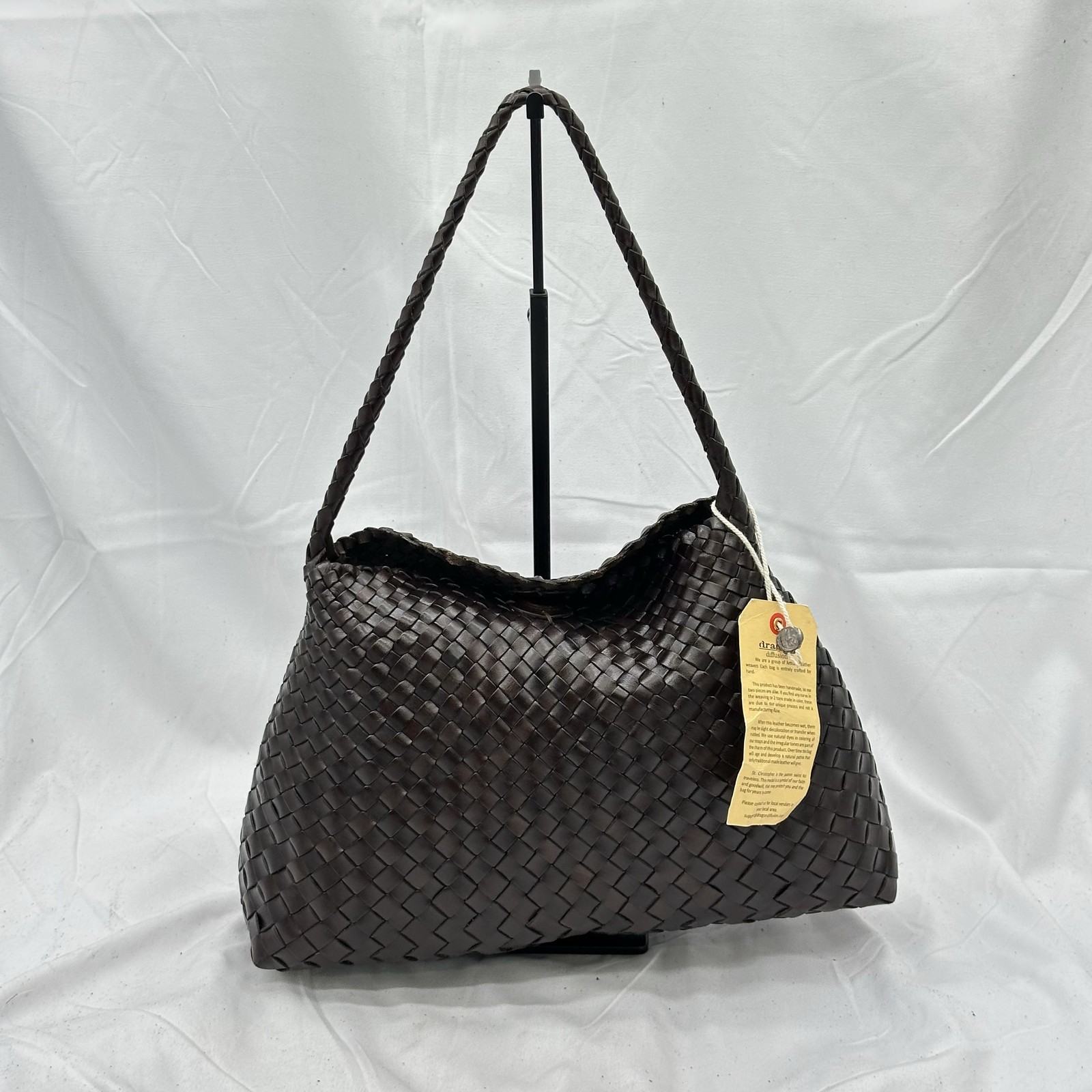 Dragon Diffusion Womens Santa Maria Woven Shoulder Bag Leather Dark Brown