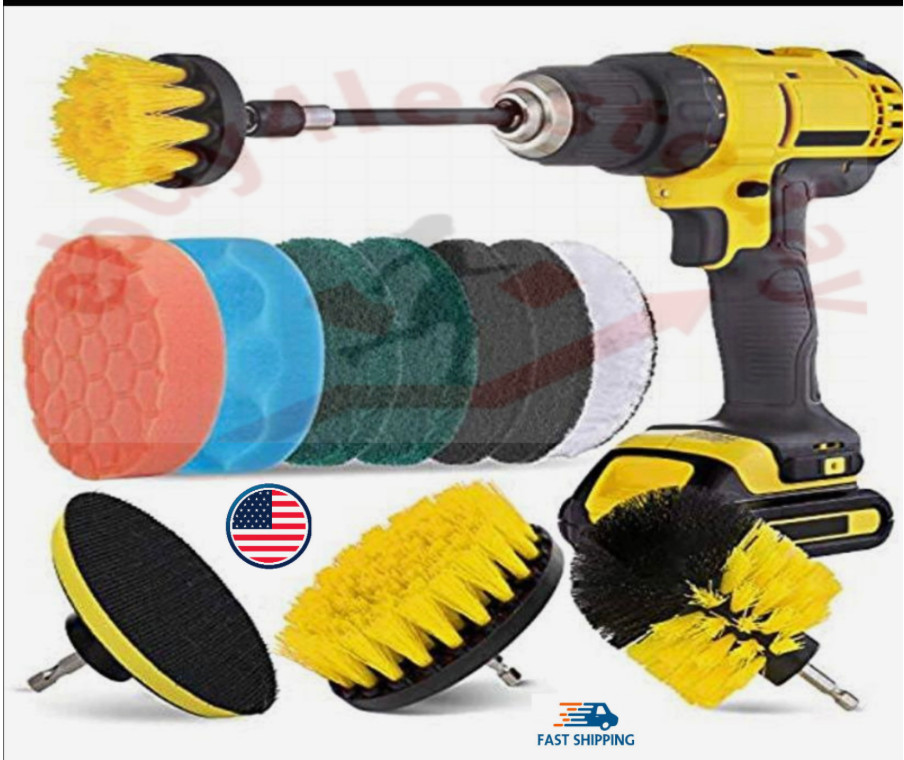 12 Pack Drill Brush Attachment Scrubber Brushes Set Kit with Adapter 
