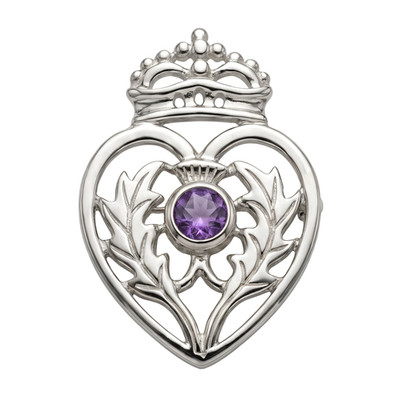 Schottische Sterling Silber Luckenbooth Anstecknadel Brosche mit lila echtem Amethyst Stein