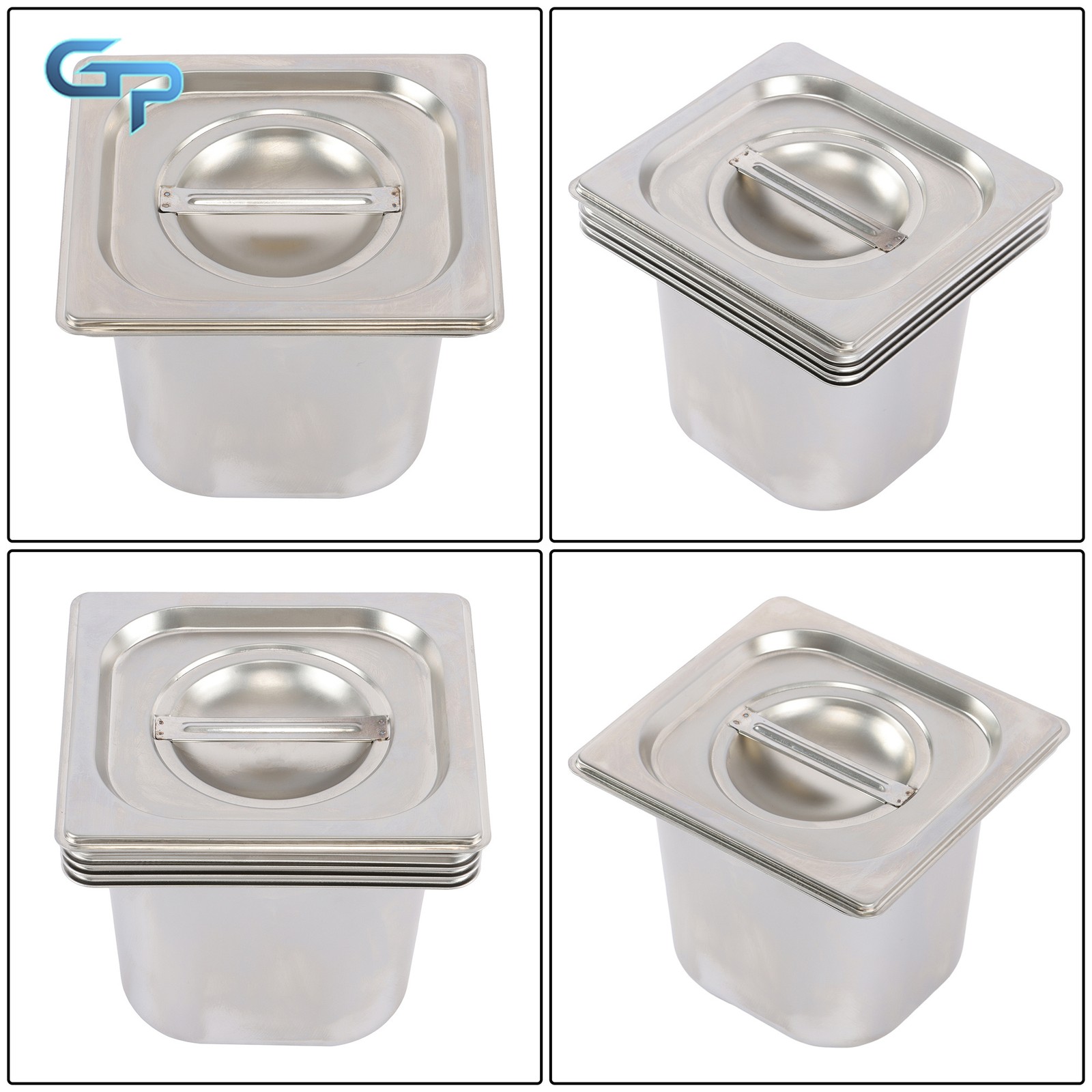 4 Pack 1/6 Size 6 Inch Deep Stainless Steel Hotel Pans - Commercial Food Pans