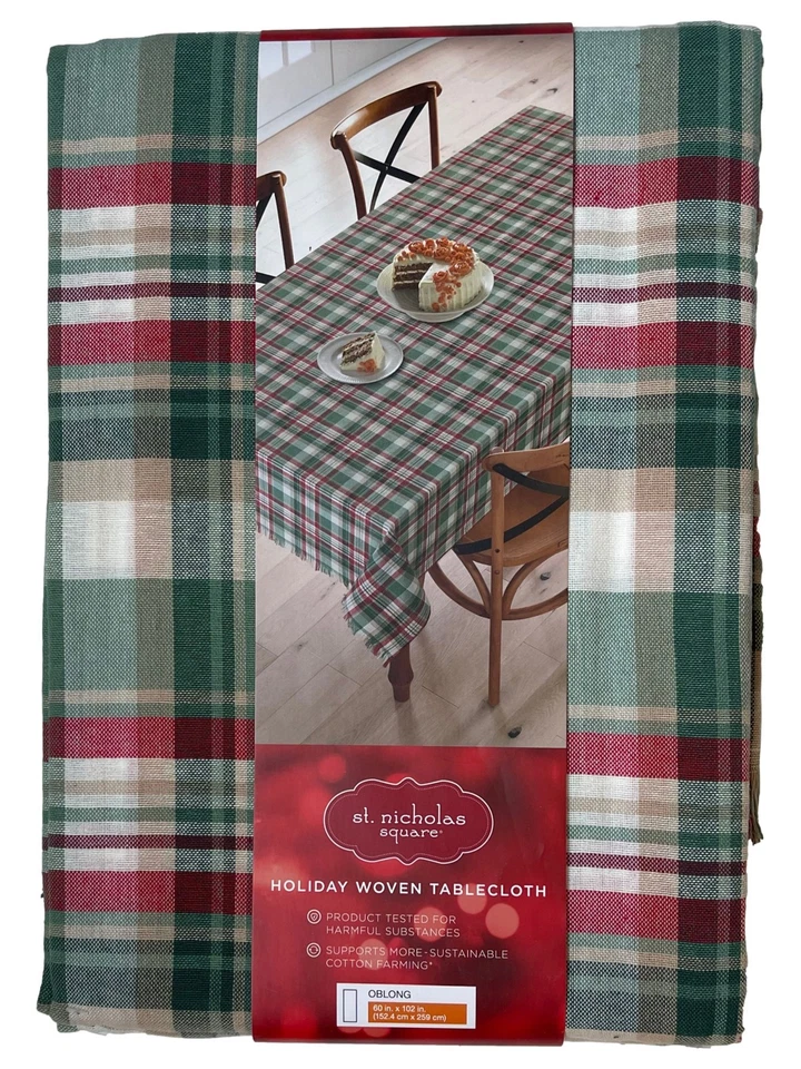 Mantel a cuadros de Navidad St Nicholas Square Evergreen Lane 60x102 oblongo Foto 2 de 3
