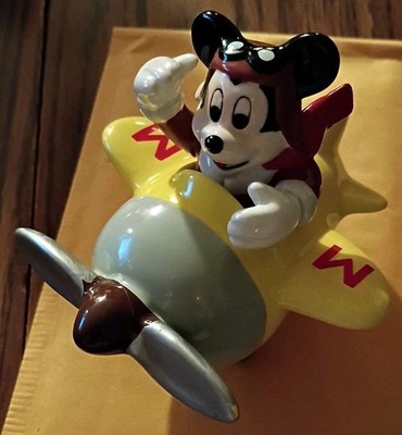 Disney Mickey in Plane Figure Schmid Pilot Yellow Propeller Airplane Ceramic 