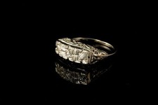 ANTIQUE ART DECO 3 DIAMOND 14K WHITE GOLD FILIGREE RING BAND GLM