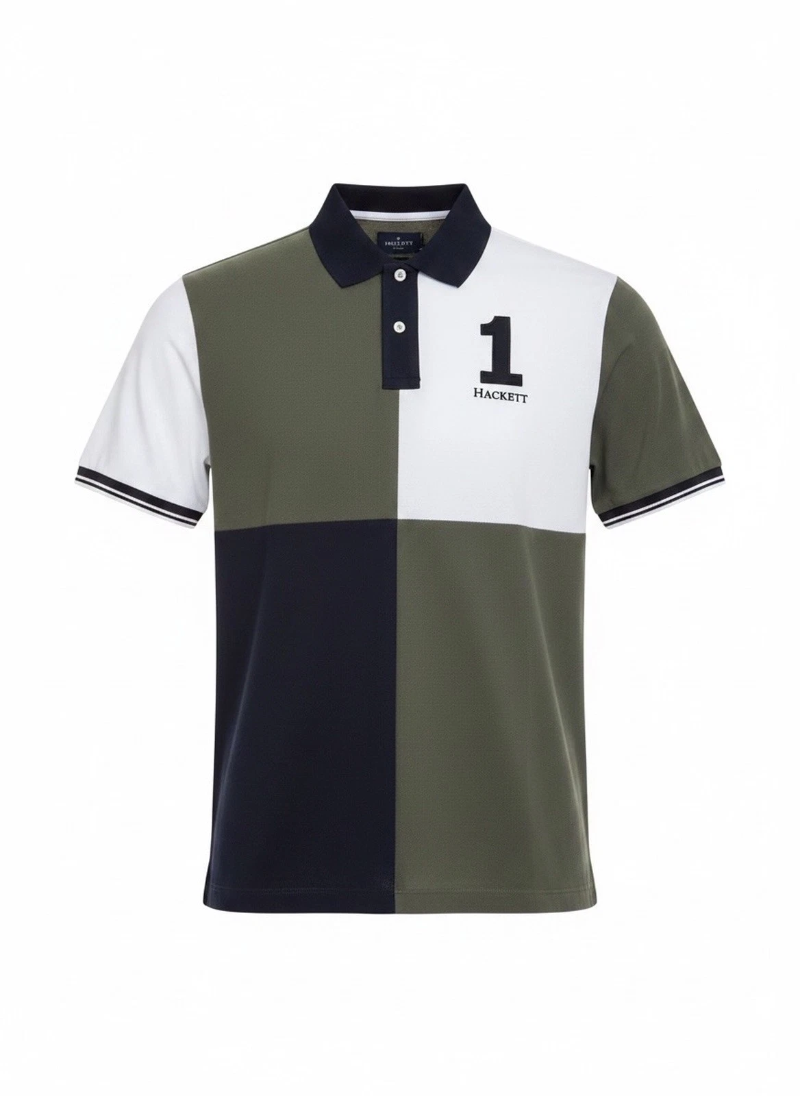 Hackett London Mens Colour Block Polo Shirt Olive Grn Logo 1 Casual Smart M L XL