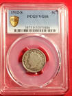 1912-S  5C  LIBERTY V NICKEL  PCGS VG8  Gold Shield Key Date *939* — photo 3