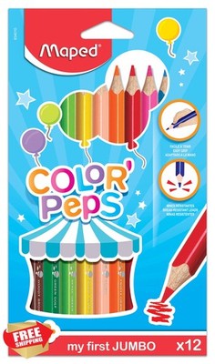 Maped Triangular Jumbo Colored Pencils, 12 Pack, Assorted