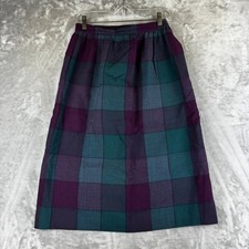 Prophecy Plaid Skirt Women 12 Purple Teal 100 Wool Midi Vintage USA 1468