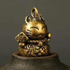 Pure Brass Cat Keychain Pendant Animal Figurine Keyring Jewelry Miniature Craft