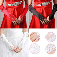 Women's Gloves Wedding Lace Satin Bowknot Long Fingerless Party Bridal Gloves US